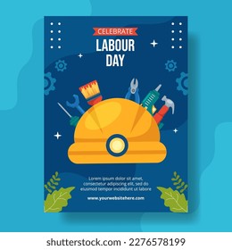 Happy Labor Day Vertical Poster Flat Cartoon Hand Drawn Templates Background Illustration
