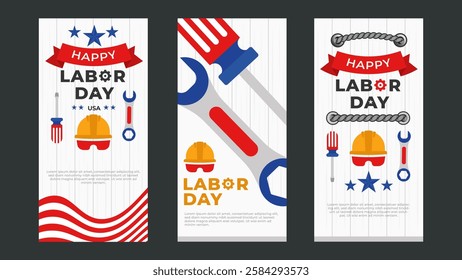 Happy Labor Day Vertical Posters with Tools and USA Elements