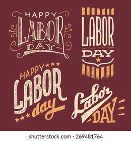 Happy Labor Day, vintage hand-lettering designs set