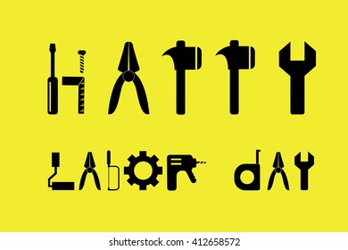 happy labor day wording in format of tools icons , vector design for your card and celebrate