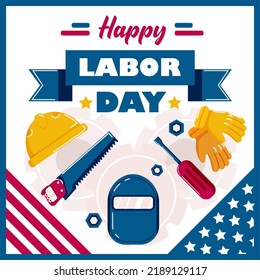 Happy labor day, work equipment, vector illustration