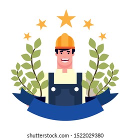 happy labor day - worker profession ribbon emblem vector illustration