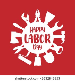 Happy Labor Day with worker tools in radial layout
