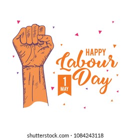 Happy Labor Day. World Labor Day. Happy Labor Day Greeting Card with Fist Sketch Vector Illustration. Fist sketch.