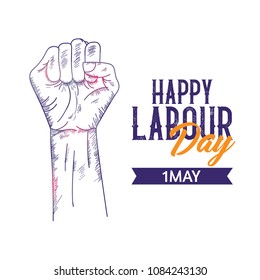 Happy Labor Day. World Labor Day. Happy Labor Day Greeting Card with Fist Sketch Vector Illustration. Fist sketch.