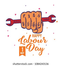 Happy Labor Day. World Labor Day. Happy Labor Day Greeting Card with Fist Sketch Vector Illustration. Fist sketch.