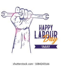 Happy Labor Day. World Labor Day. Happy Labor Day Greeting Card with Fist Sketch Vector Illustration. Fist sketch.