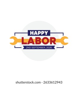 Happy Labor Day with wrench and patriotic ribbon