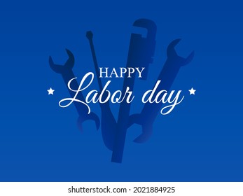 Happy Labor Day. Wrenches, counter and gas wrench on a blue background.  Design of advertising materials, banner and poster. Vector illustration