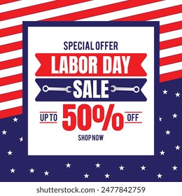 Happy Labor Day.Sale Promotion Poster oder Banner für American Labor Day und Art Vorlage Design, Broschürenstil, 
Banner, Flyer, Buch, Rohling, Karte, Plakatdesign.