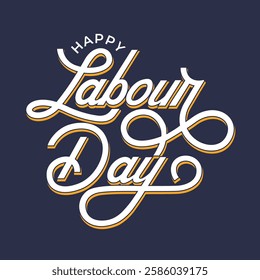 Happy Labour calligraphy vector illustration isolated on blue background. 1st May International Labour Day celebration banner, poster, greeting card.