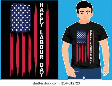 Happy Labour Day With American Flag. 1st May Labour Day.Labour Day T-Shirts.