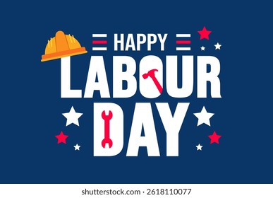 Happy Labour Day background, banner or poster design template. Observed on May 1st. it honors workers' contributions. This bright vector features industrial symbols. we recognize the hard work.
