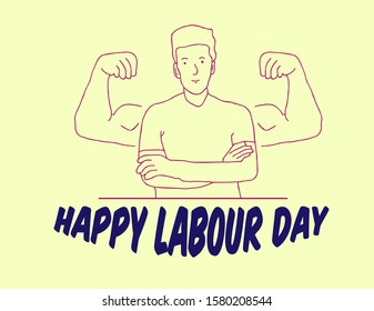 happy labour day background template with strong man illustration, vector in eps10