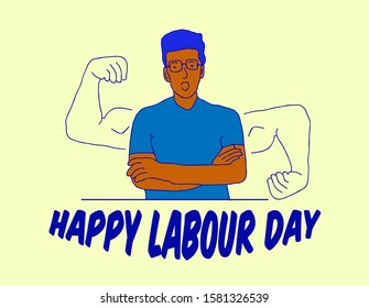 happy labour day background template with strong man illustration, vector in eps10