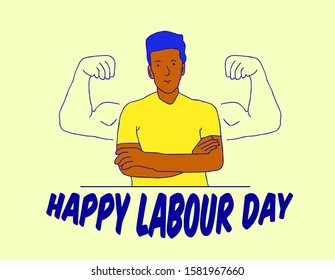 happy labour day background template with strong man illustration, vector in eps10