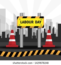 Happy Labour Day background with tools. Emblem with construction tools to labour holiday. Vector illustration.