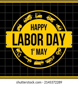 Happy labour day badges with construction car