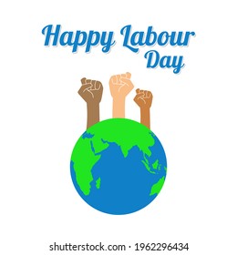 Happy Labour day banner. Vector illustration of hand and earth.