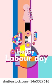 happy labour day, beautiful greeting card background or banner with colorful music theme. design vector illustration
