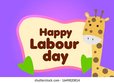 happy labour day, beautiful greeting card background or template banner with cute baby animal character theme. vector design illustration