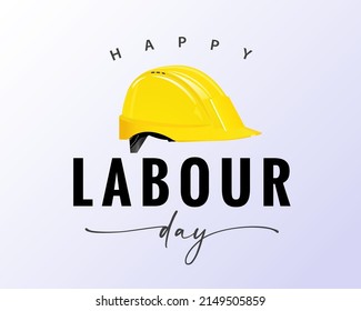 Happy Labour Day card with yellow helmet. 1st may, International Workers day vector illustration