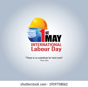 Happy Labour Day concept. 1st May- International labor day concept. Labor safety and right at Workplace. World Day for Safety and Health at Work concept. Safety first for worker. Labour Day Typography