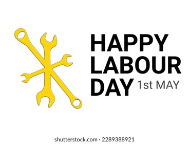 Happy Labour day concept with wrench and text on white background. 1st May. Vector illustration.