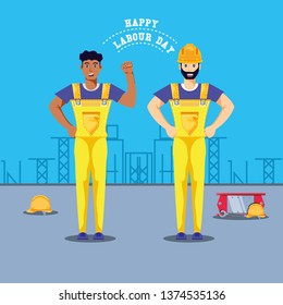 happy labour day with construction workers