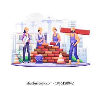 Happy Labour day. Construction workers are working on building in Labour Day On 1 May. vector illustration