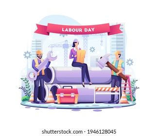 Happy Labour day. Construction workers are working on Labour Day On 1 May. vector illustration