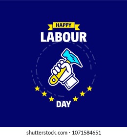 Happy Labour day design with blue and yellow theme vector with h