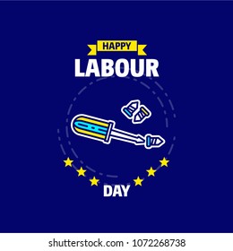 Happy Labour day design with blue and yellow theme vector 