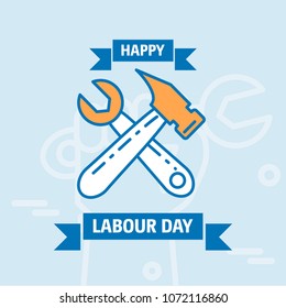 Happy Labour day design with vintage theme blue and orange with 