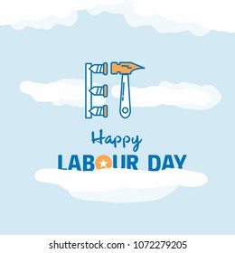 Happy Labour day design with vintage theme blue and orange with 
