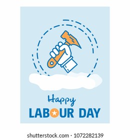 Happy Labour day design with vintage theme blue and orange with 