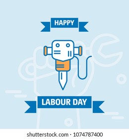 Happy Labour day design with vintage theme blue and orange with 
