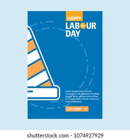 Happy Labour day design with vintage theme blue and orange with 