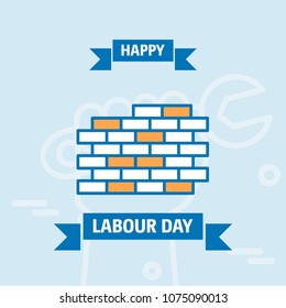 Happy Labour day design with vintage theme blue and orange with 