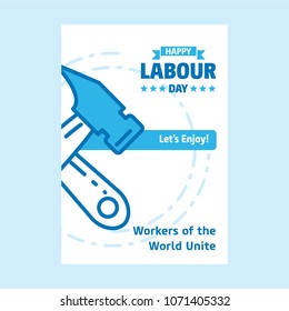 Happy Labour day design with white and blue theme vector with la