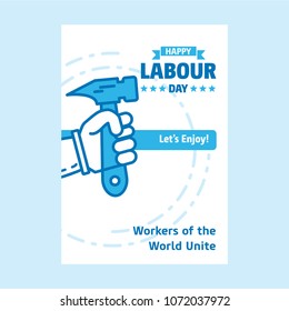 Happy Labour day design with white and blue theme vector with co