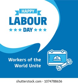 Happy Labour day design with white and blue theme vector with la