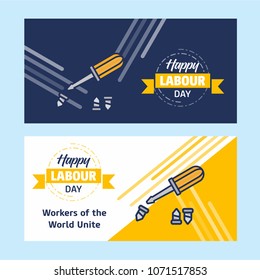 Happy Labour day design with yellow and blue theme vector with h