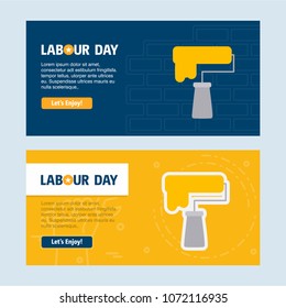 Happy Labour day design with yellow and blue theme vector with c