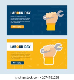 Happy Labour day design with yellow and blue theme vector 