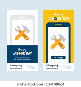 Happy Labour day design with yellow and blue theme vector 