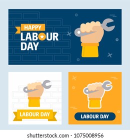 Happy Labour day design with yellow and blue theme vector with c