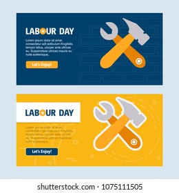 Happy Labour day design with yellow and blue theme vector with c