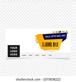 Happy Labour day facebook cover with blue and yellow background 