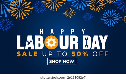 Happy Labour Day fireworks background, banner or poster design template. Observed on May 1st. it honors workers' contributions. we recognize the hard work.